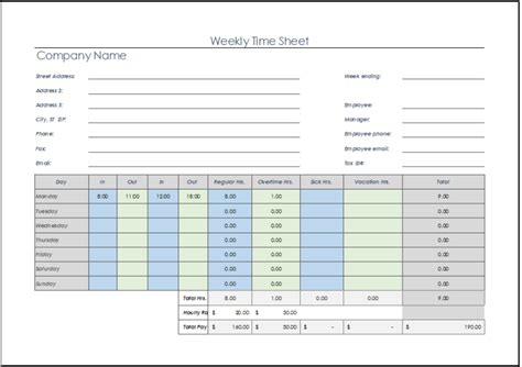 Weekly Timesheet Template For Excel Excel Templates