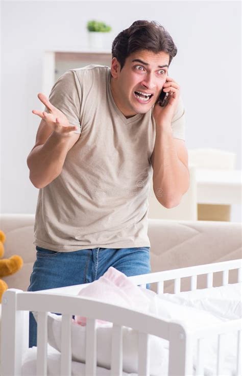 Young Father Dad Frustrated At Crying Baby Stock Image Image Of Leave