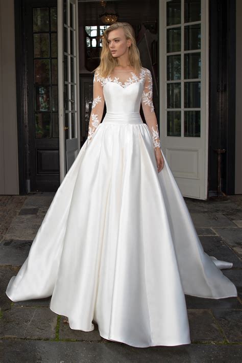 wedding dresses wedding gowns bridal gowns white satin wedding dress with sleeves