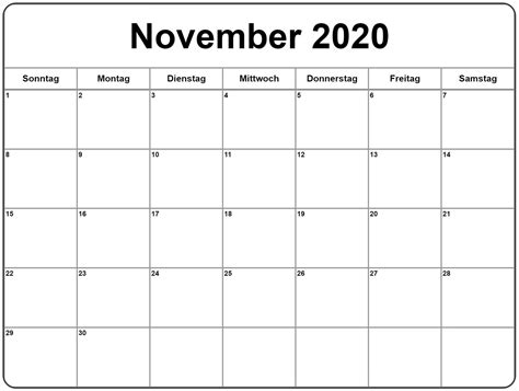 21 Monatskalender November 2020 Zum Ausdrucken