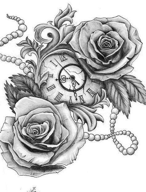 20 Trendy Ideas Tattoo Rose Skull Clock In 2020 Clock And Rose