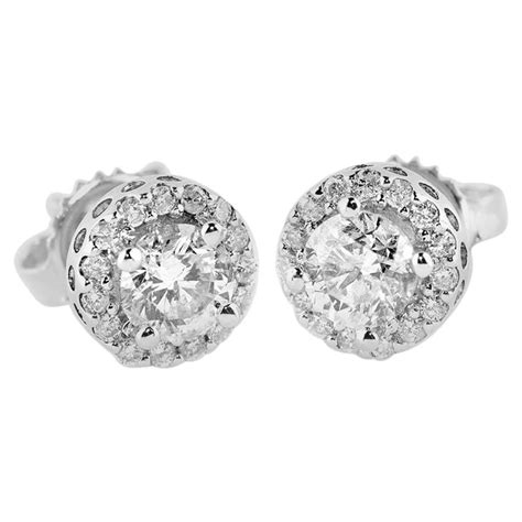 4 Prong Setting Pave Diamond Round Stud Earring Pair 14K Gold 1 01 Ct