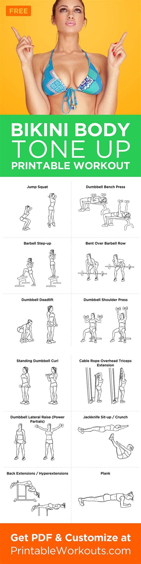 Increasing your total muscle mass can help you maintain a healthy body weight, according to the american council on exercise (ace). Bikini Body Tone Up Printable Workout Plan For | Workout ...
