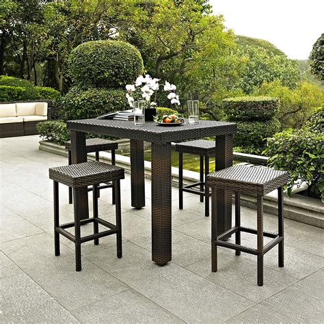 Bar Height Outdoor Dining Table And Chairs Dark Brown Rattan Furniture