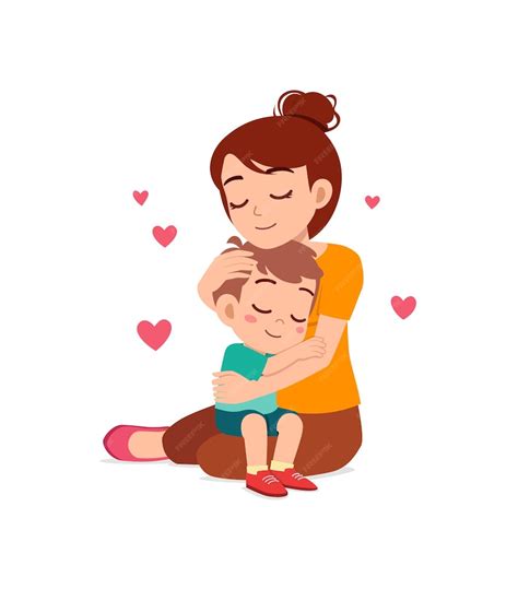 Premium Vector Young Happy Mother Hug Cute Little Boy
