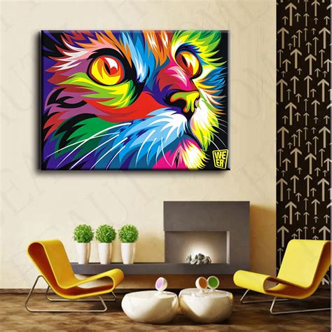 Original Colorful Paint Cat Head Graphic Pictures Art Print On The