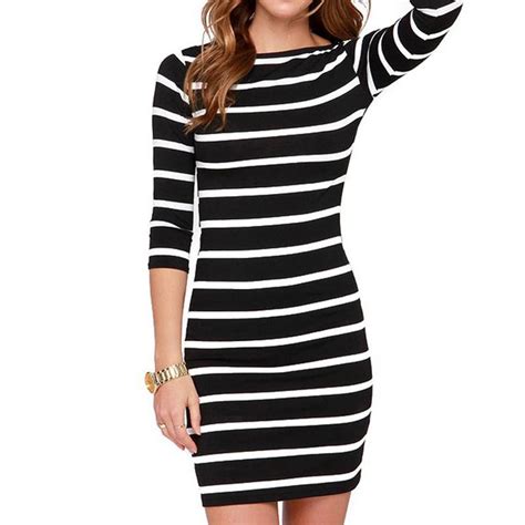 Autumn Ladies O Neck Stripped Dress Stitching Slim Long Sleeved Women Dress In Dresses From