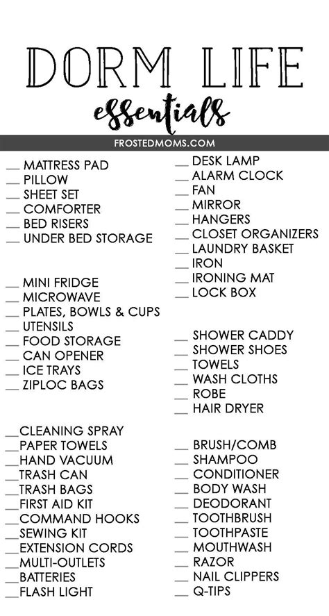 Dorm Room Essentials College Student Checklist Via Frostedmoms