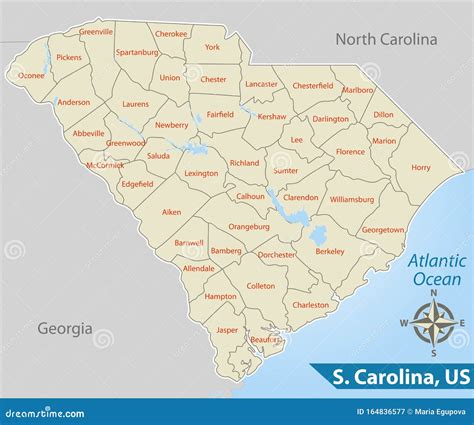 Map Of State South Carolina Usa Stock Vector Illustration Of Country