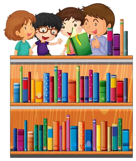 Niños Leyendo Libros En La Biblioteca Vector Premium
