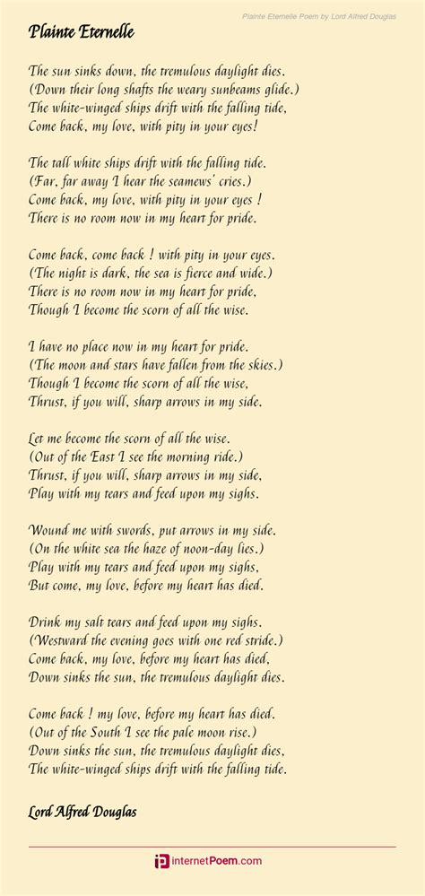 Plainte Eternelle Poem By Lord Alfred Douglas