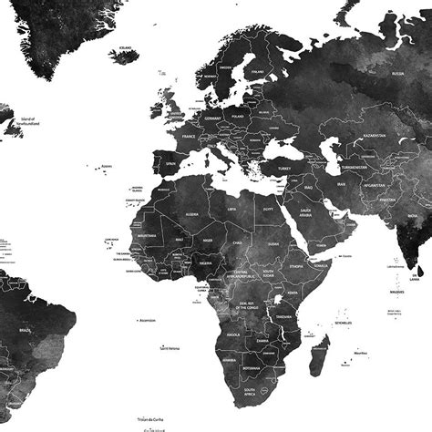 World Map Black And White Poster Detailed Art Prints Vicky Black