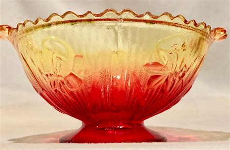 Antique Amberina Iris Depression Glass Bowl