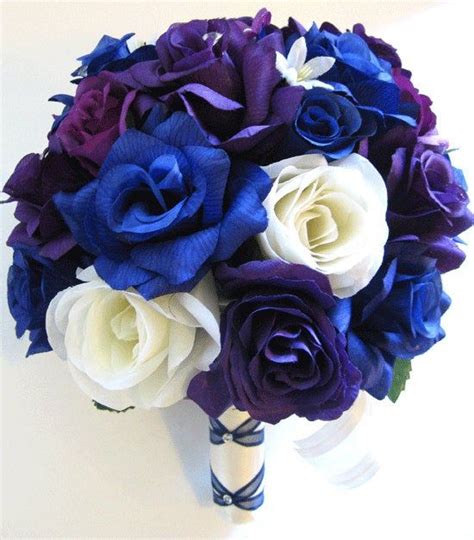 Wedding Bouquet Bridal Bouquet Set 17 Piece Royal Blue Purple Etsy