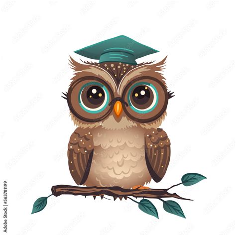 Cute Cartoon Owl Graduation Cap Vector Funny Animal Vector