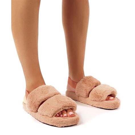 Womens Flat Sandals Flatforms Faux Fur Slides Comfy Fluffy Winter