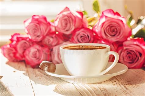 Rise and shine my love. Romantic Morning Coffee With Roses Stock Image - Image of ...