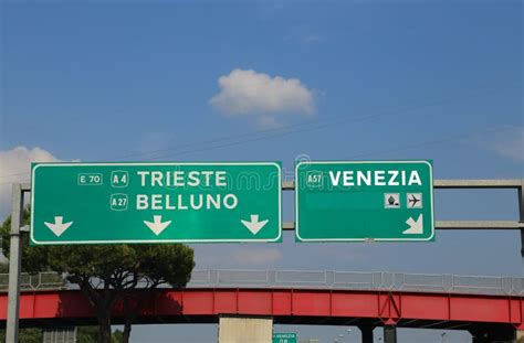 Italian Highway Sign With Directions To Go To Venice Or In The C Stock