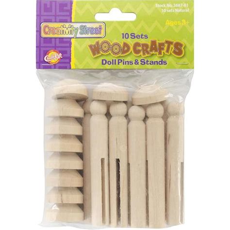 Creativity Street Woodcrafts Doll Pins And Stands Natural 10 Sets