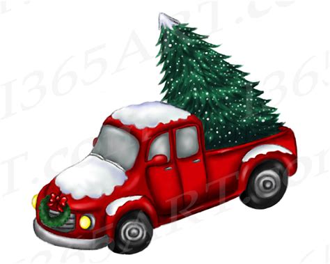 Christmas Truck Clipart Watercolor Red Truck Png I 365 Art