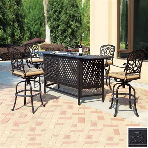 Darlee 5 Piece Florence Cushioned Cast Aluminum Patio Bar Height Set At