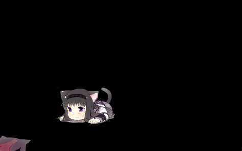 Akemi Homura Animal Ears Black Hair Blush Catgirl Cat Smile Chibi