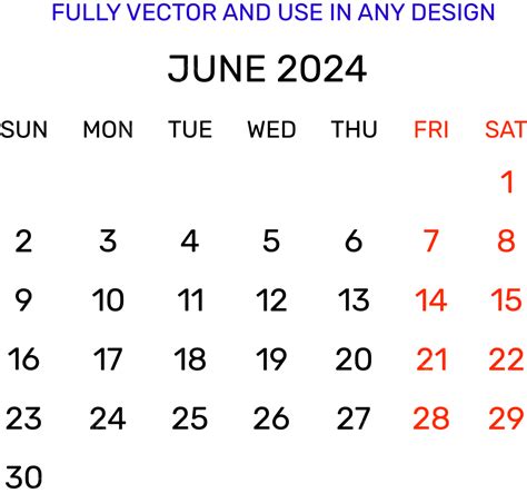 Diseño De Elementos De Fecha Del Calendario Del Mes De Junio De 2024