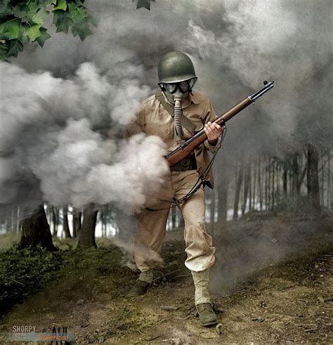Colors For A Bygone Era Colorized Solider With Gas Mask In A