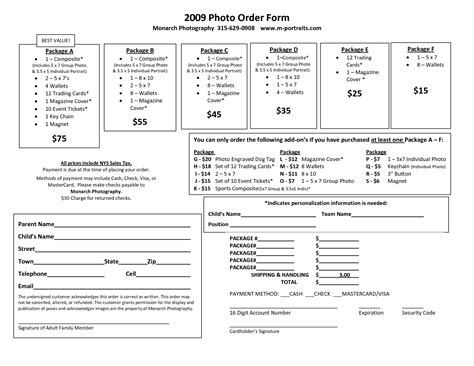 photography packages order form sports order form