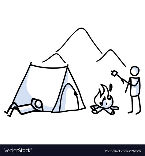 Hand Drawn Stickman Camping Tent And Campfire Vector Image