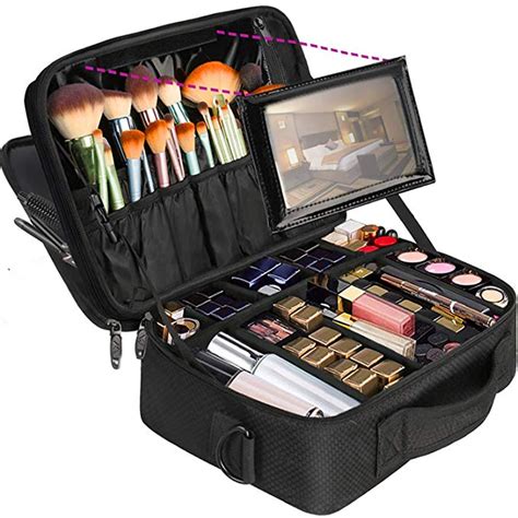 Professional Makeup Bag Large Travel Cosmetic Makeup Train Case With Mirror For