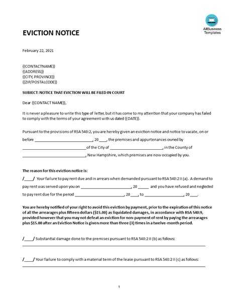 Eviction Letter Sample Template