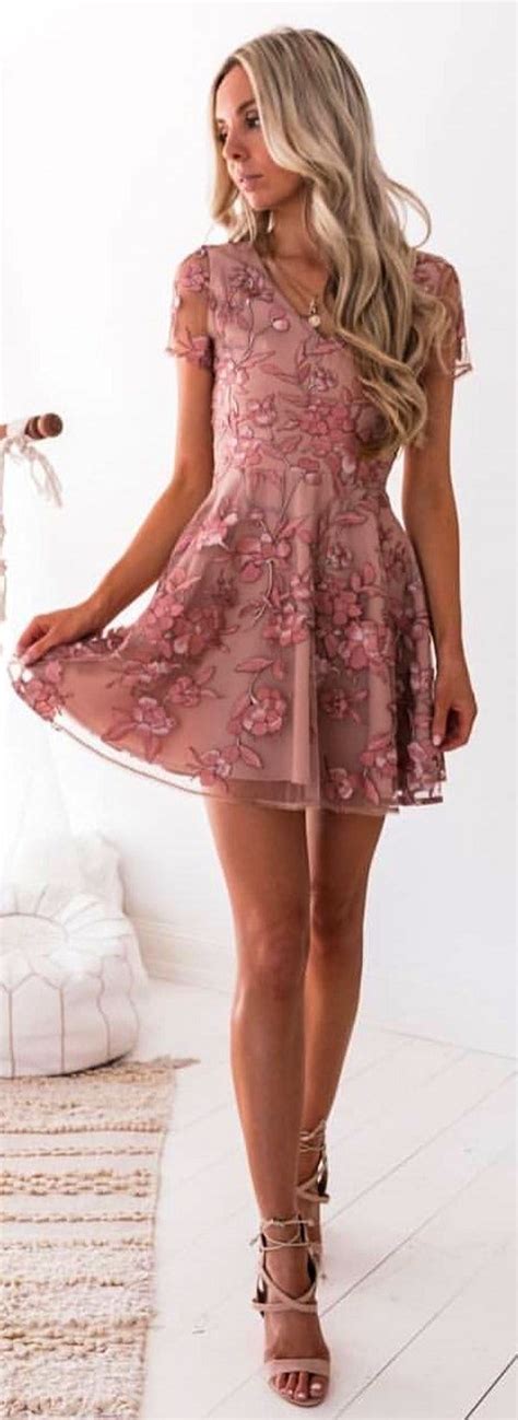Winter Outfits Pink Floral Mini Dress With Pink High Heels Outfit