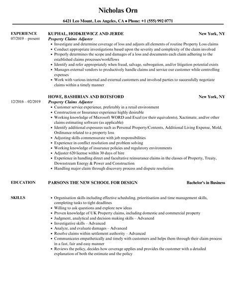 Property Claims Adjuster Resume Samples | Velvet Jobs