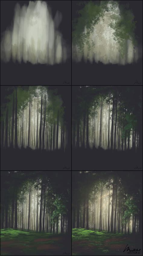 How To Paint Green Lush Forest Digital Painting Of Beautiful Evening