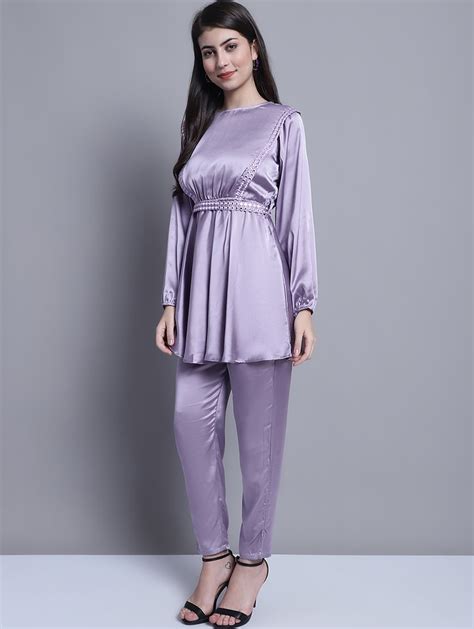 Buy Online Purple Satin Top And Trouser Set From Western Wear For Women