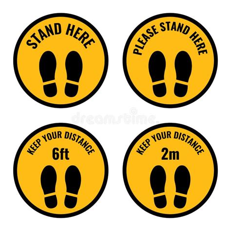 Stand Here And Keep The Distance Icon Set Checking Place Floor
