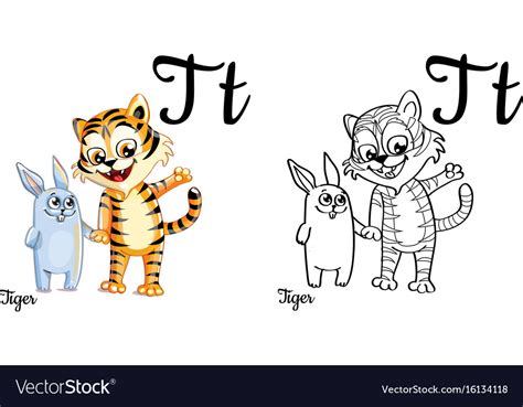Tiger Alphabet Letter T Coloring Page Royalty Free Vector
