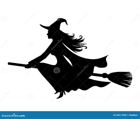 Silhouette Of A Sexy Witch Who Flies On A Broomstick Halloween Illustration Vector Icon On