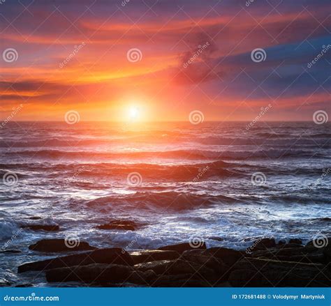 Amazing Romantic Seascape Of Ocean Coastline At Sunset Landscape Of