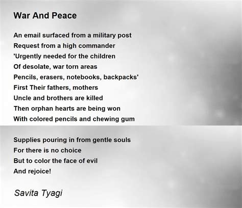 War And Peace Poem By Savita Tyagi Poem Hunter