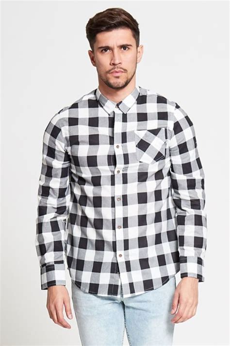 Mens White And Black Checked Shirt Justyouroutfit