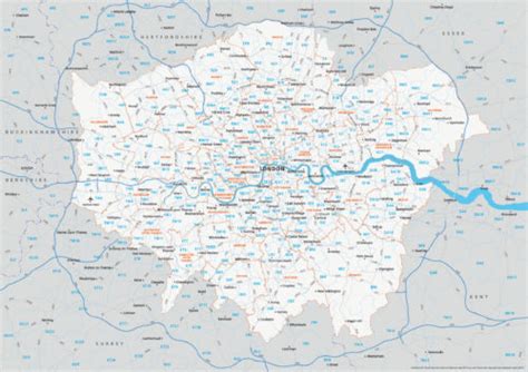 Map Of Greater London Postcode Districts Plus Boroughs And Major Roads