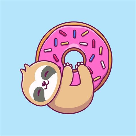Free Vector Cute Sloth Hug Big Doughnut Cartoon Icon Illustration