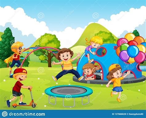 Kids Playing In Playground Stock Vector Illustration Of Climb 127666628