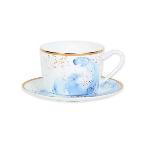 Olivia And Oliver™ Harper Splatter Gold Teacup And Saucer In Blue Bed Bath And Beyond Tea Cups
