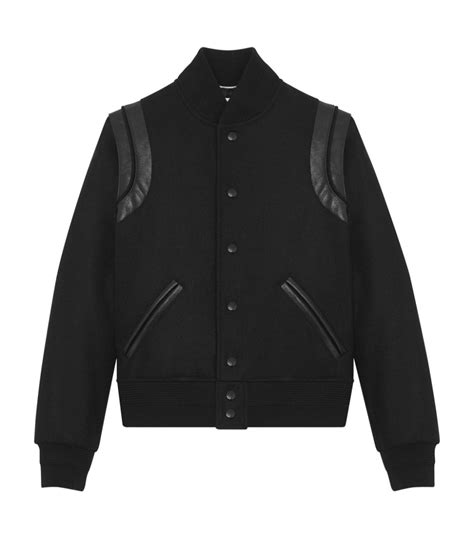 Mens Saint Laurent Black Leather Trim Bomber Jacket Harrods Uk