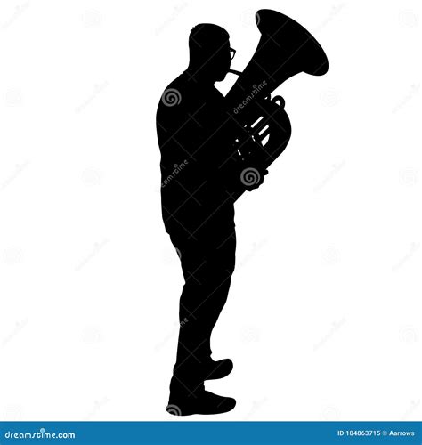 Silhouette Of Musician Playing The Tuba On A White Background Stock