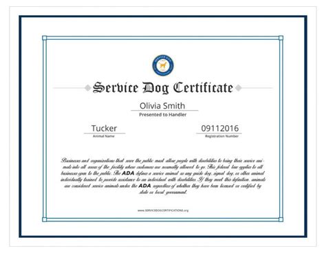Free Service Animal Certificate Template Carlynstudio Emotional Support