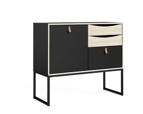 Tvilum Stubbe Black Matte Oak Structure One Door Sideboard With 3 Drawers